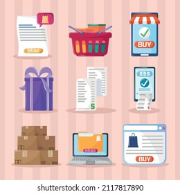 online purchase, gift and food icons