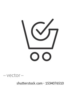 online purchase icon, add, shopping cart, thin line web symbol on white background - editable stroke vector illustration eps10