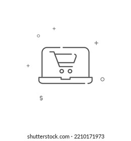 Online Purchase From Laptop Simple Vector Line Icon. Symbol, Pictogram, Sign Isolated On White Background. Editable Stroke. Adjust Line Weight.