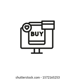 Online purchase thin line icon. Payment, gadget screen, order, button, like isolated outline sign. Online shopping concept. Vector illustration symbol element for web design and apps