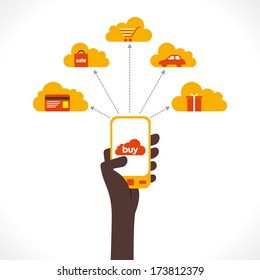 on-line purchase through mobile by many product concept vector