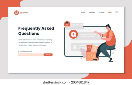 Online question answer for FAQ website page or landing page design