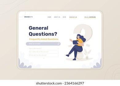 Online question illustration on FAQ website page template