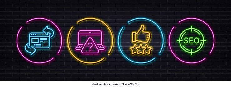 Online Question, Refresh Website And Rating Stars Minimal Line Icons. Neon Laser 3d Lights. Seo Icons. For Web, Application, Printing. Internet Faq, Update Internet, Thumb Up. Search Target. Vector