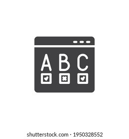 Online questionnaire result vector icon. filled flat sign for mobile concept and web design. Online survey glyph icon. Symbol, logo illustration. Vector graphics