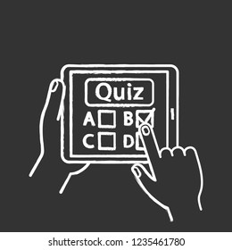 Online quiz chalk icon. Quiz app. Play intellectual game. Lottery. Online test. Tablet pc game. Isolated vector chalkboard illustration