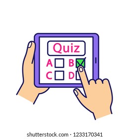 Online Quiz Color Icon. Quiz App. Play Intellectual Game. Lottery. Online Test. Tablet Pc Game. Isolated Vector Illustration