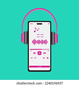 online radio Music streaming service concept with smartphone, headphones and playlists. vector audio player and online broadcasting internet media device.