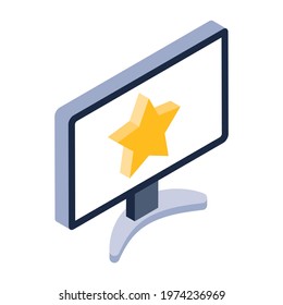 Online ranking vector, star inside computer screen 