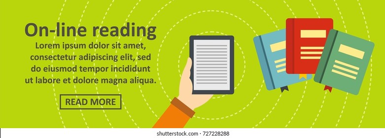Online reading banner horizontal concept. Flat illustration of online reading banner horizontal vector concept for web design