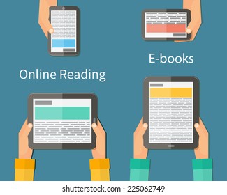 Online reading and E-book. Mobile devices technology concept. Vector illustration