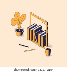 Online reading and education isometric vector illustration.