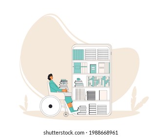 Online reading. Electronic books. Knowledge, education, learning symbol. Vector illustration.