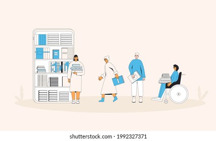 Online reading. Electronic books. Knowledge, education, learning symbol. Vector illustration.