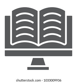 Online reading glyph icon, e learning and education, book in monitor sign vector graphics, a solid pattern on a white background, eps 10.