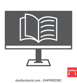 Online reading glyph icon, e-learning and online education, e-book vector icon, vector graphics, editable stroke solid sign, eps 10.