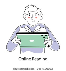 Online reading hand drawn mini illustration 