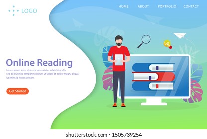 Online reading, landing page vector illustration concept