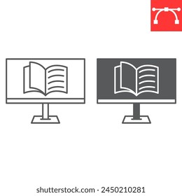 Online reading line and glyph icon, e-learning and online education, e-book vector icon, vector graphics, editable stroke outline sign, eps 10.