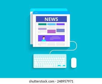 Online reading news. Vector illustration of online reading news using smartphone