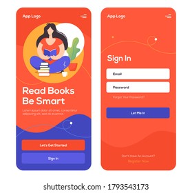 Online reading service mobile application template. UI, UX, GUI design elements. Reading books online application wireframe. User Interface kit isolated on white background. Vector eps 10.