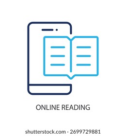 Leitura on-line de ícones de linha fina. Ilustração vetorial original.