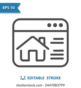 Online Real Estate Icon. Website, Web Site, Webpage, Web Page, Browser, House, Home. Professional, pixel perfect vector icon.