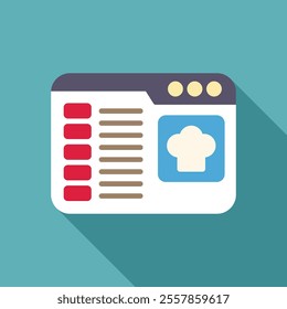 Online recipe website showing a chef hat icon, a modern, flat design illustration of an online recipe website featuring a chef hat icon, symbolizing cooking and culinary content