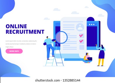 Online Recruitment concept. Employment. Business people team analyzing resume. Flat  vector illustration  for web.