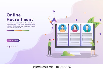 Online recruitment concept. online job search and human resource, We are hiring, Job agency hr creative find experience. Can use for web landing page, banner, mobile app. Vector Illustration