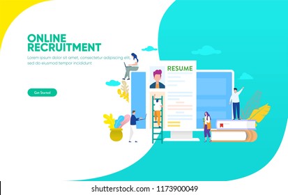 Online Recruitment vector illustration concept, businessman analyzing resume, can use for, landing page, template, ui, web, mobile app, poster, banner, flyer