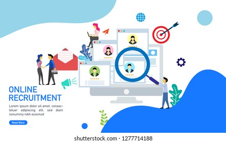 Online recruitment or We are hiring concept with tiny people character suitable for landing page, template, mobile app, banner, template, vector illustration.