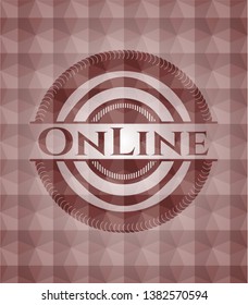 Online red badge with geometric pattern background. Seamless.