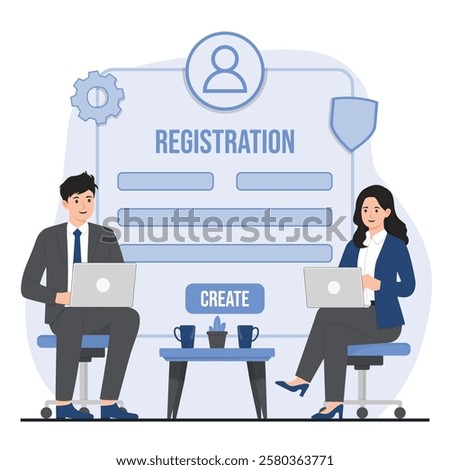 Online registration concept secure login, and password protection for sign up bank