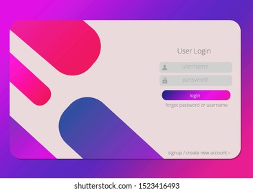 Online registration form. Login form, sign in page opened in web browser window. Modern flat design with background gradient illustration. Vector 10 eps