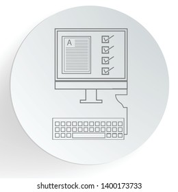 Online registration form on monitor screen, line vector icon
