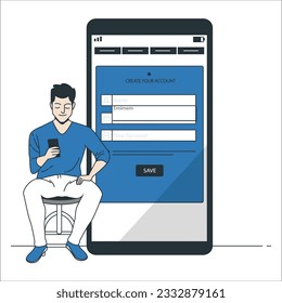 Online registration and sign up concept. Young man signing up or login to online account on smartphone app. User interface. Secure login and password. Vector illustration for UI, mobile app, web. 2006