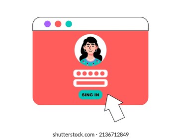 Registro en línea o concepto de canto. Inicie sesión en el sitio. Ilustración de vector plana colorida