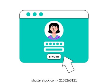 Online registration or sing up concept. Log into the site. Colorful flat vector illustration