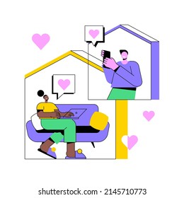 Online relationships abstract concept vector illustration. Romantic couple, girlfriend and boyfriend online meeting, virtual dating, social network, video application, romance abstract metaphor.