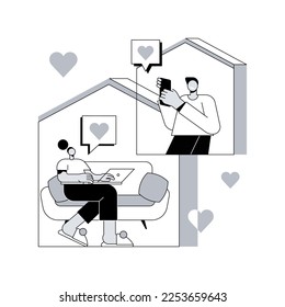 Online relationships abstract concept vector illustration. Romantic couple, girlfriend and boyfriend online meeting, virtual dating, social network, video application, romance abstract metaphor.