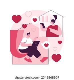Online relationships abstract concept vector illustration. Romantic couple, girlfriend and boyfriend online meeting, virtual dating, social network, video application, romance abstract metaphor.