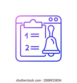 Online reminder gradient linear vector icon. Organizer app for important tasks. Planning project. Work monitoring. Thin line color symbols. Modern style pictogram. Vector isolated outline drawing
