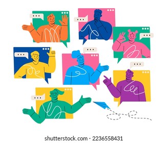 Online remote video conference call. Colleagues team. Colorful vector illustration
