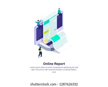 Online Report Concept. 3d Isometric Vector Illustration.