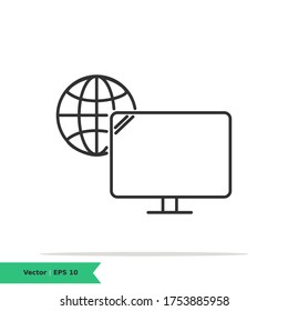 Online Report, Digital Report Icon Illustration. Work From Home Sign Symbol. Vector Line Icon EPS 10