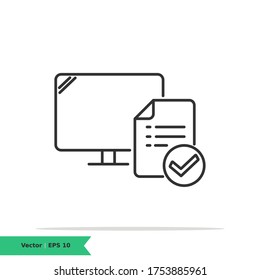 Online Report, Digital Report Icon Illustration. Work From Home Sign Symbol. Vector Line Icon EPS 10