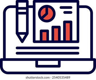 Online Report Line Red Filled Vector Icon Design