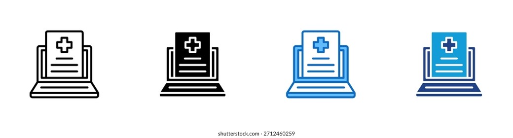 Online Report Multiple Style Icon Design Vector - Laptop zeigt einen medizinischen Bericht, die Online-Gesundheitsakte oder digitale Diagnose