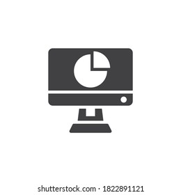 Icono de vector de estadísticas de informes en línea. signo plano relleno para concepto móvil y diseño web. Monitor con icono de glifo de diagrama de gráfico circular. Símbolo, ilustración del logotipo. Gráficos vectoriales